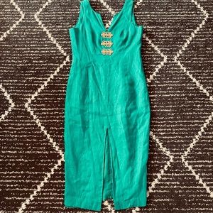 Stunning vintage teal linen dress